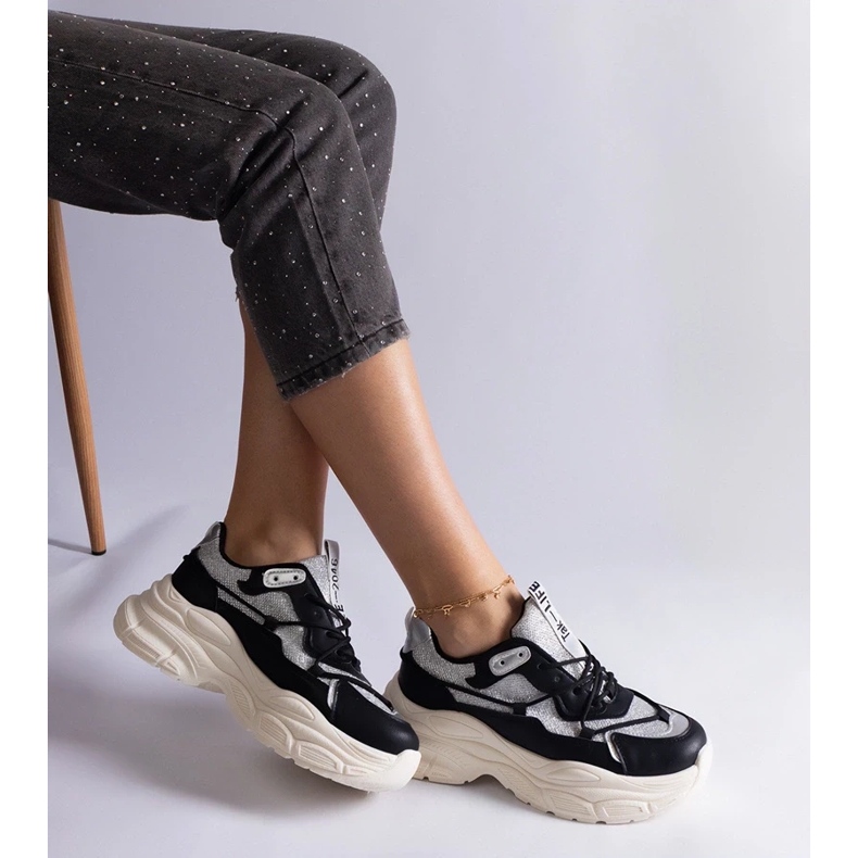 D/CEO Baskets noires avec empiècements pailletés Rigel le noir D/CEO Baskets noires avec empiècements pailletés Rigel le noir