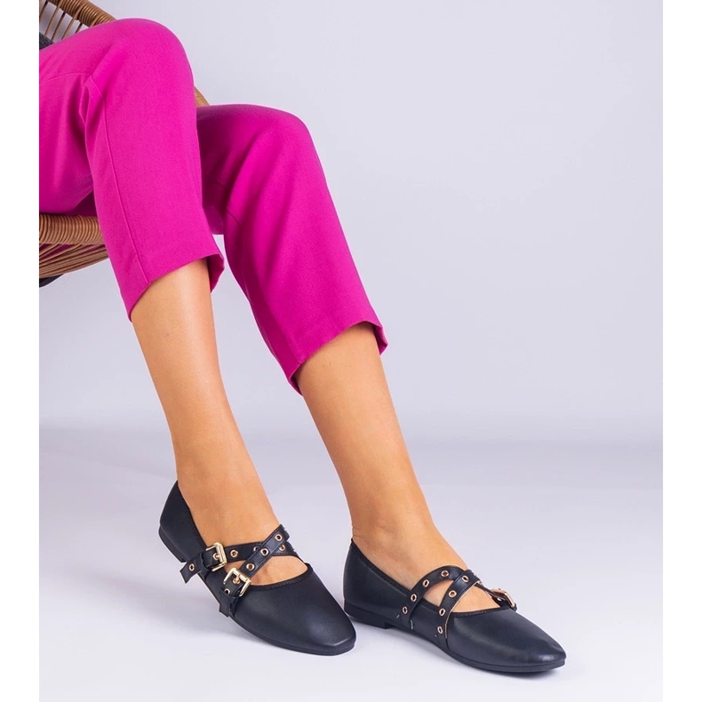 D/CEO Ballerines noires en écotare décorée de boucles Emmarino le noir