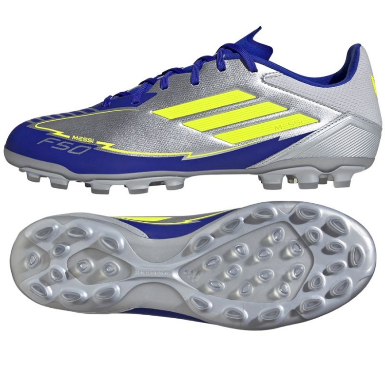 Adidas F50 League Messi 2G / 3G AG JR8057 Silver-Blue Chaussures argent