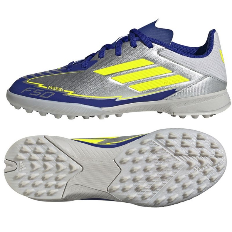 Adidas F50 League Messi TF IH0925 Chaussures en bleu argenté Adidas F50 League Messi TF IH0925 Chaussures en bleu argenté
