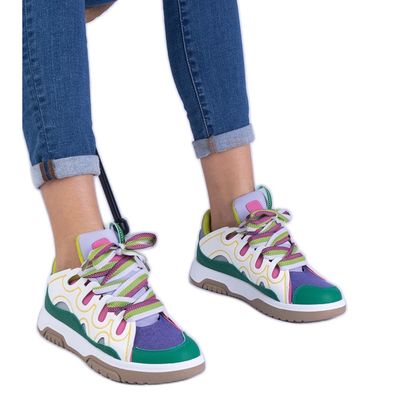 Sneakers pour femmes vertes avec laçage décoratif