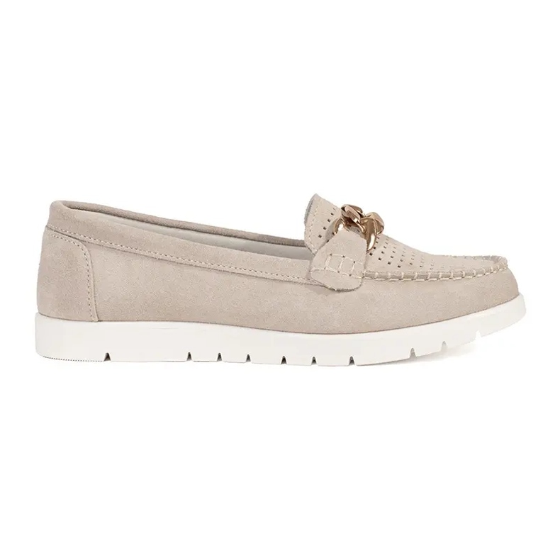 Goodin Mandards en cuir beige avec une chaîne sur la plate-forme