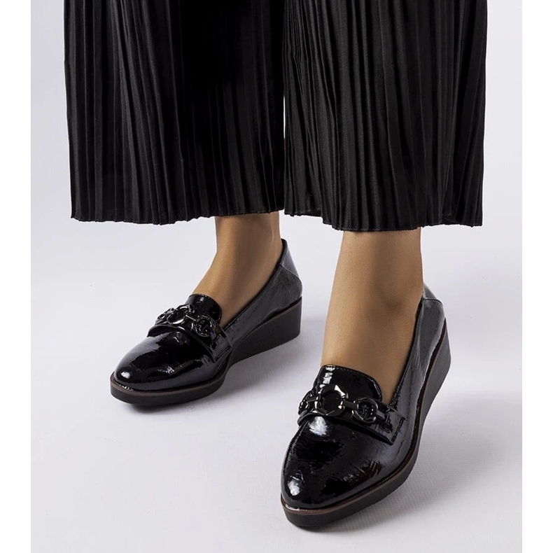 D/CEO Mocassins compensés vernis noirs Erin le noir