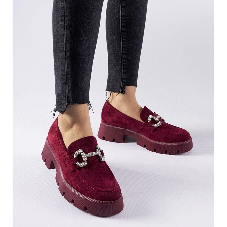 D/CEO Mocassins Giacomo bordeaux avec strass rouge