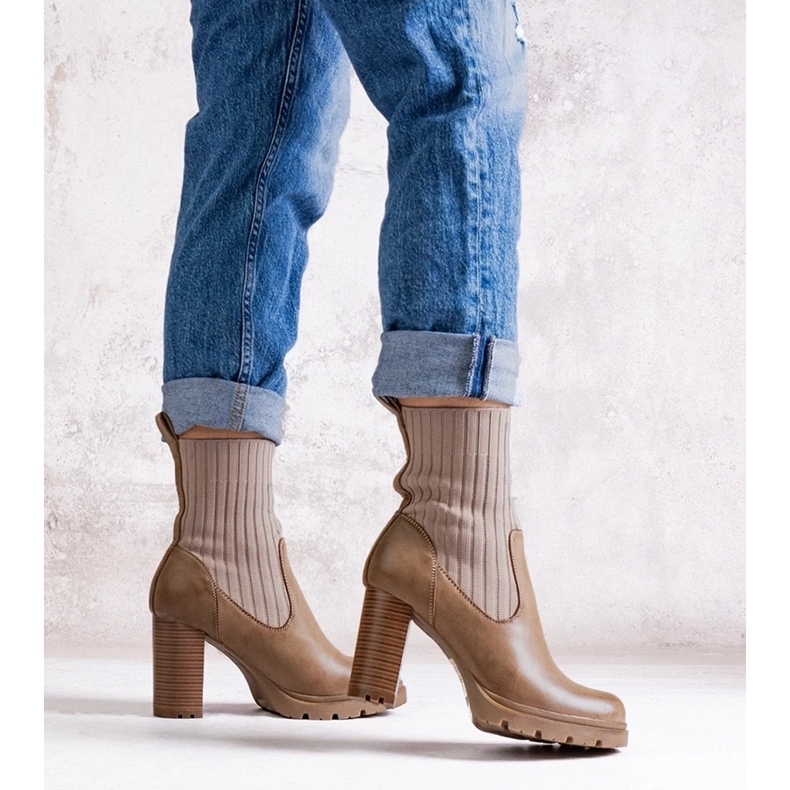 D/CEO Bottines beige foncé en cuir écologique Asera