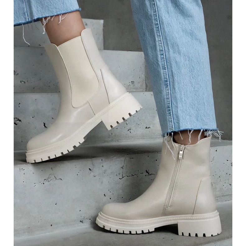 D/CEO Bottines isolées beiges avec fermeture éclair, cuir écologique Alia