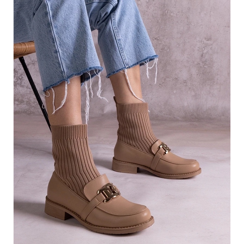 D/CEO Bottines beige foncé avec tige en tissu par Krisa D/CEO Bottines beige foncé avec tige en tissu par Krisa