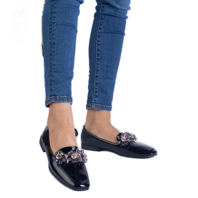 Mocassins vernies noirs avec cristaux le noir Mocassins vernies noirs avec cristaux le noir