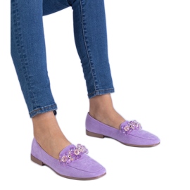 Mocassins éco-scolaires violets avec des cristaux