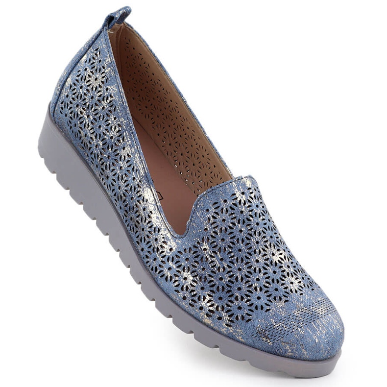 Chaussures des femmes sur l'élévation des dortoirs dorés ouverts M. Daszyński MR1628-20 bleu