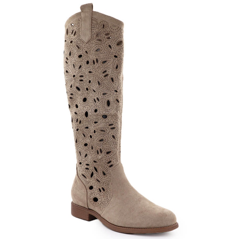Bottes ouvertes des femmes en daim beige S.Barski HY51-176