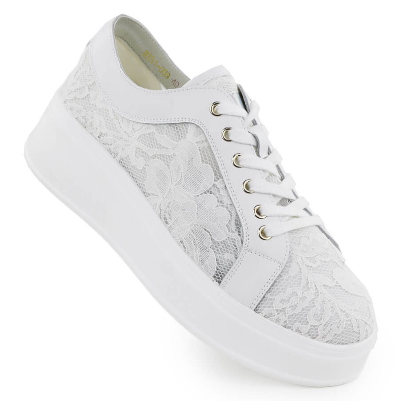 S.Barski Chaussures sur la plateforme en dentelle Białe S. Barski HY51-059 blanche