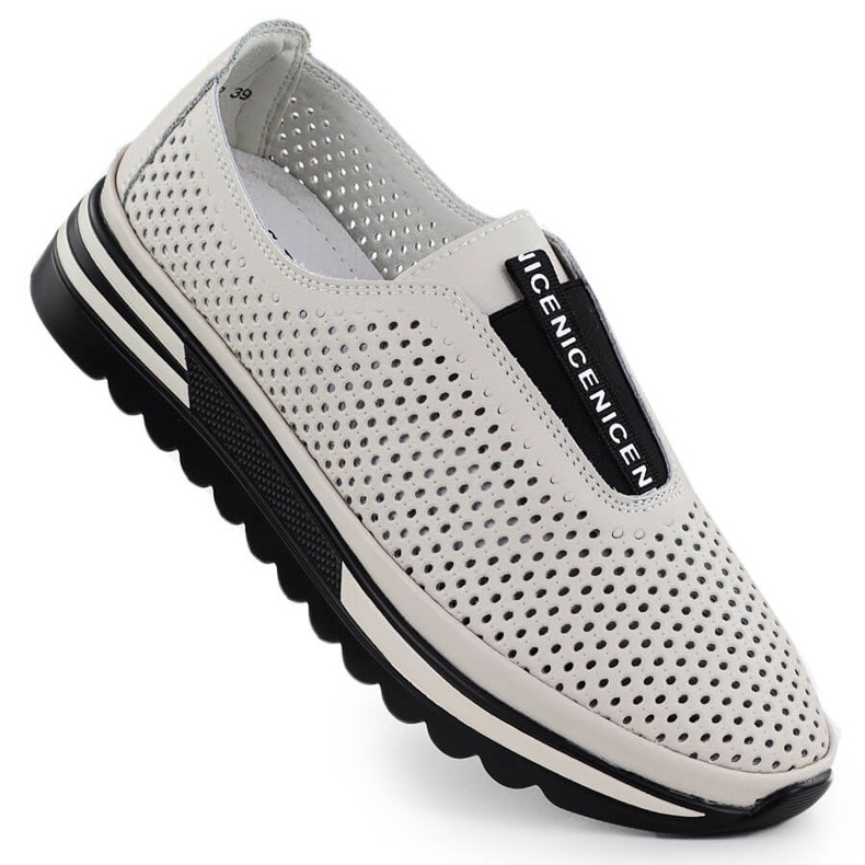 Chaussures en cuir en cuir, beige openwork S.Barski LR51-672
