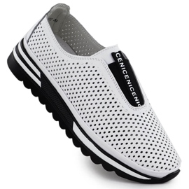 Des chaussures en cuir pour femmes ont glissé OpenWork White S.Barski LR51-672 blanc