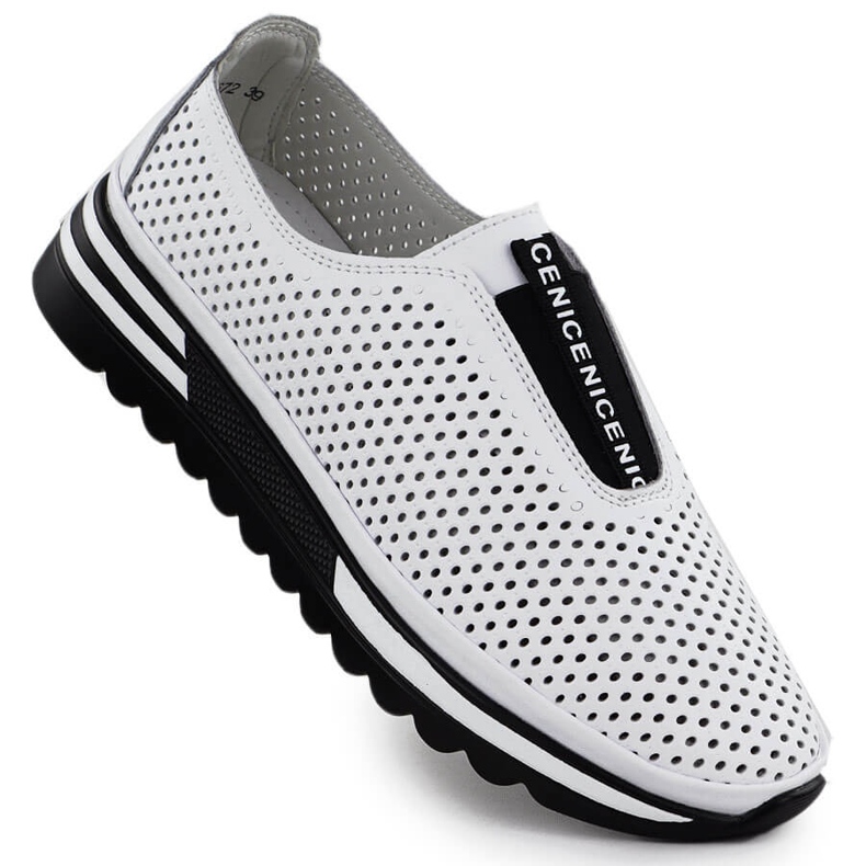 Des chaussures en cuir pour femmes ont glissé OpenWork White S.Barski LR51-672 blanche Des chaussures en cuir pour femmes ont glissé OpenWork White S.Barski LR51-672 blanche