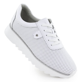 S.Barski Chaussures en cuir pour femmes sur la plateforme ouverte Białe S. Barski LR51-629 blanc