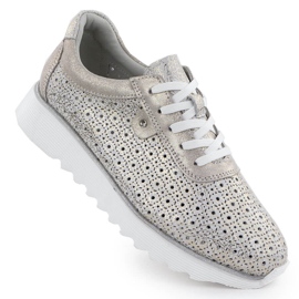 S.Barski Chaussures en cuir pour femmes sur la plateforme ouverte Złote S. Barski LR51-927 doré