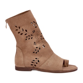 Zazoo 3437 Sandales en daim pour femme avec tige zippée, beige