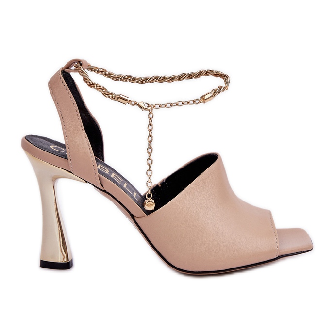 Sandales en cuir sur un talon haut avec un bracelet beige décoratif Chebello 4440