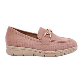 Mocassins ouverts avec un détail doré et une tresse rose de jute Mocassins ouverts avec un détail doré et une tresse rose de jute