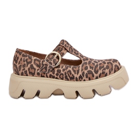 Chaussures en daim avec une boucle imprimée en zazoo léopard 20183 Brown brun