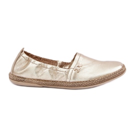 Espadrilles élégantes en cuir en cuir Zazoo 10177 Gold d'or