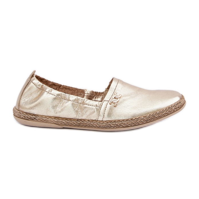 Espadrilles élégantes en cuir en cuir Zazoo 10177 Gold d'or