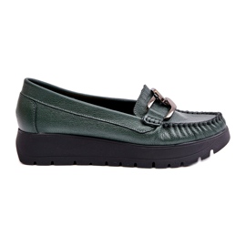 Zazoo 10141 Mocassins en cuir sur plateforme avec décoration, vert foncé