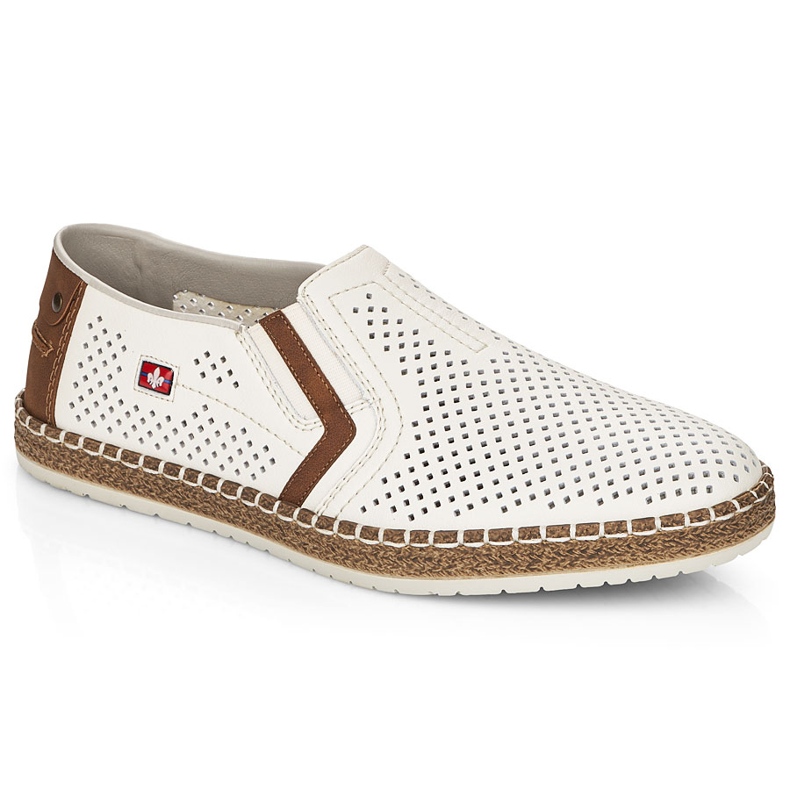 Chaussures en cuir ouverte masculin, White Rieker B5297-80 blanche