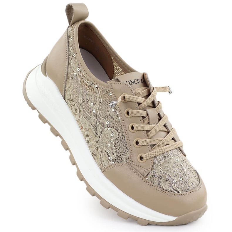 Sneakers de chaussures pour femmes avec dentelle beige Vinceza 66783
