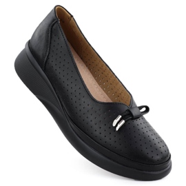 Chaussures en cuir pour femmes sur la plate-forme ouverte Black Vinceza 7896 noir