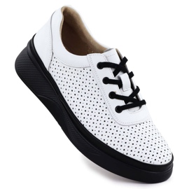Chaussures en cuir ouverte pour femmes sur la plate-forme White Vinceza 79506 blanc
