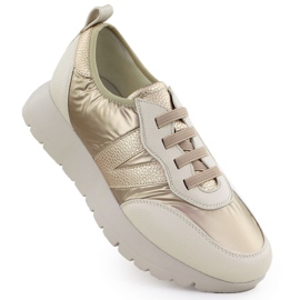 Chaussures de sport métalliques féminines beige Golden Vinceza 58510 doré