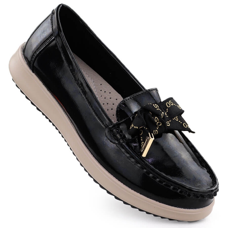 Muisseaux en cuir verni avec un Bow Black Filippo DP6457 le noir