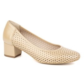 Exquisite Pompes en cuir ouvert sur un talon stable 1622ex beige