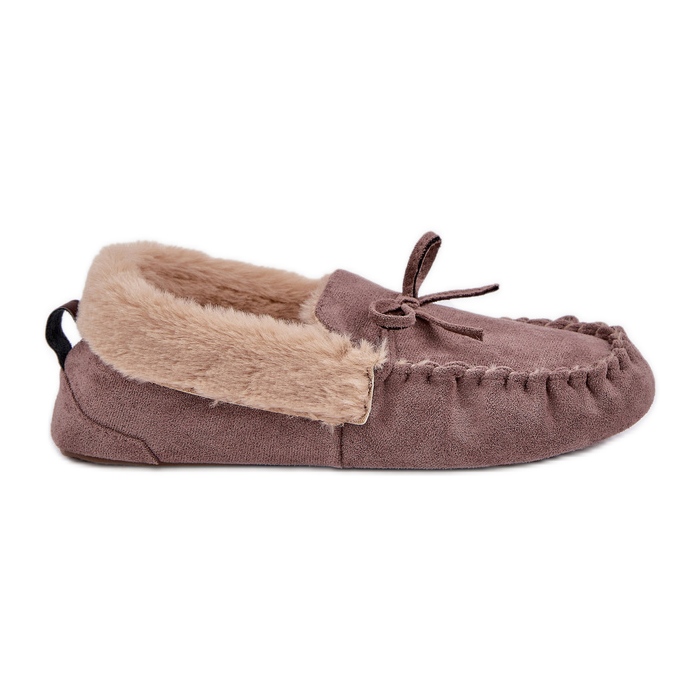 Mocasins Slippers pour femmes avec de la fourrure sombre beige kleogoria