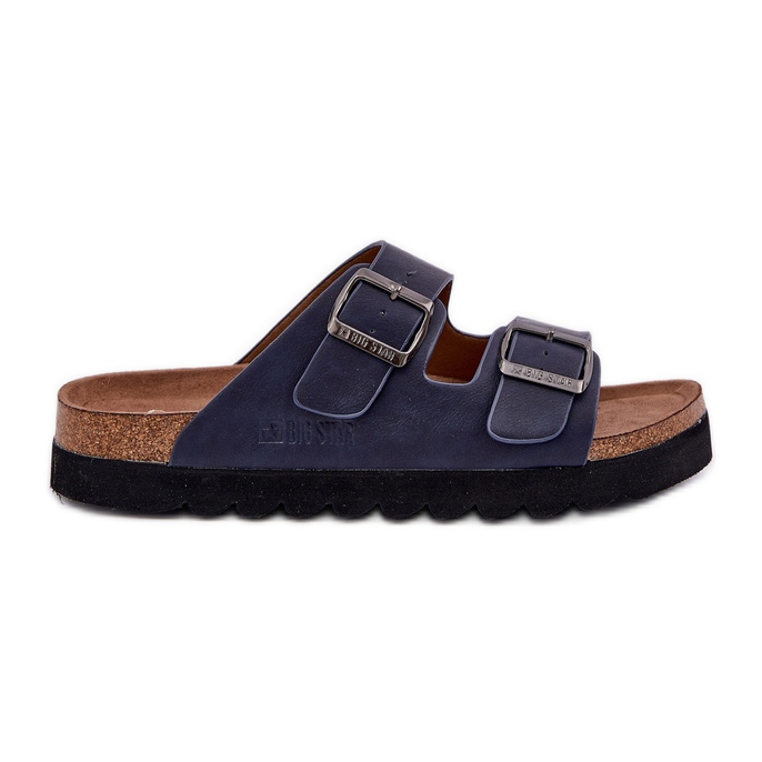 Slippers pour hommes légers avec boucles en cuir écologique Big Star NN174530 Bleu marine