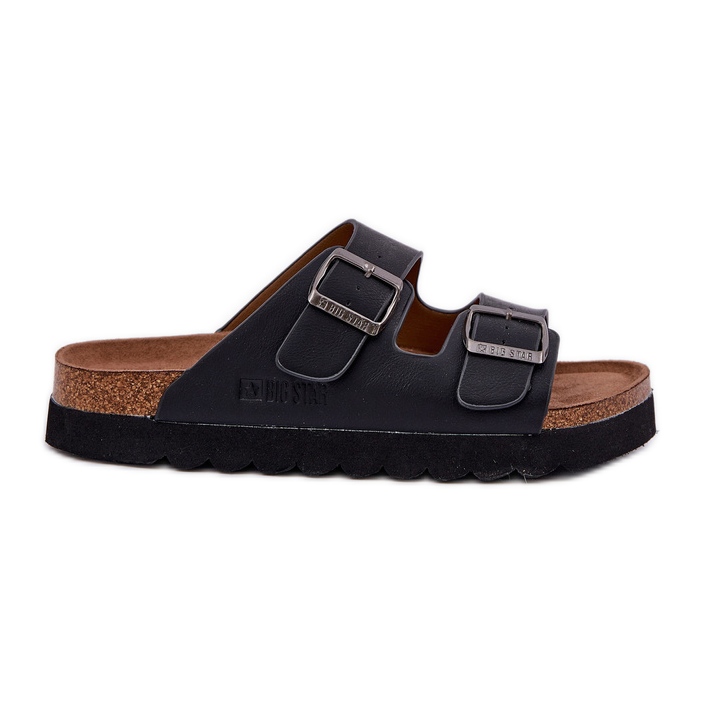 Slippers pour hommes légers avec boucles en cuir écologique Big Star NN174531 noir le noir