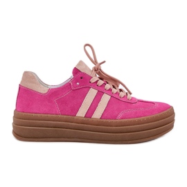 Zazoo N1068S4 Sneakers en daim féminin sur la plate-forme fuchsia rose