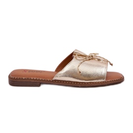 Les tongs plats plats avec un arc en or décoratif doré