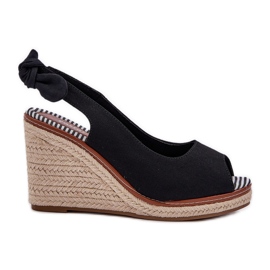 Sandales noires à talon compensé avec galon le noir