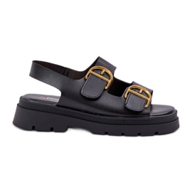 Sandales en cuir écologique avec des pinces noires le noir
