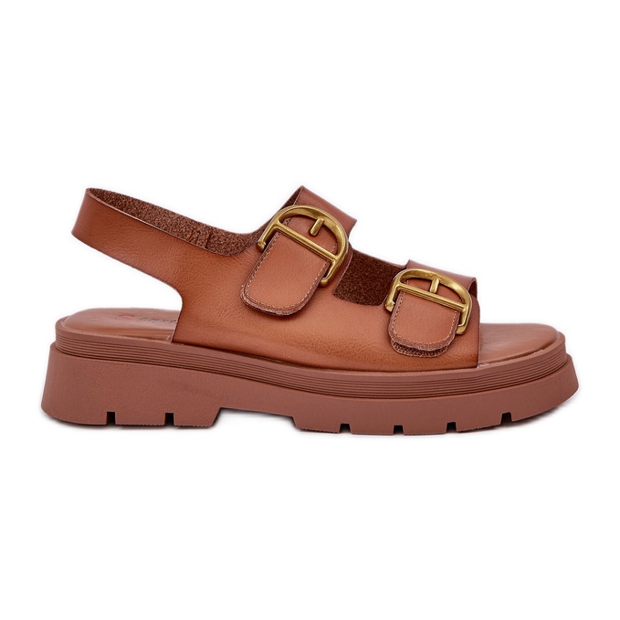 Sandales en cuir écologique avec boucles de chameau brun