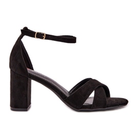 Sandales sur le bar Talon avec Eco Suede Black noir