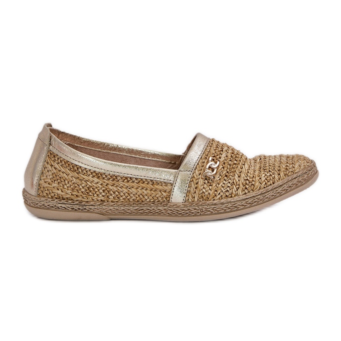Espadrilles en cuir élégant avec un zazoo 10178 beige et tresse en or Espadrilles en cuir élégant avec un zazoo 10178 beige et tresse en or