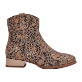 Jezzi Bottes ouvertes des femmes à thèmes basses décorées d'un motif animal or doré