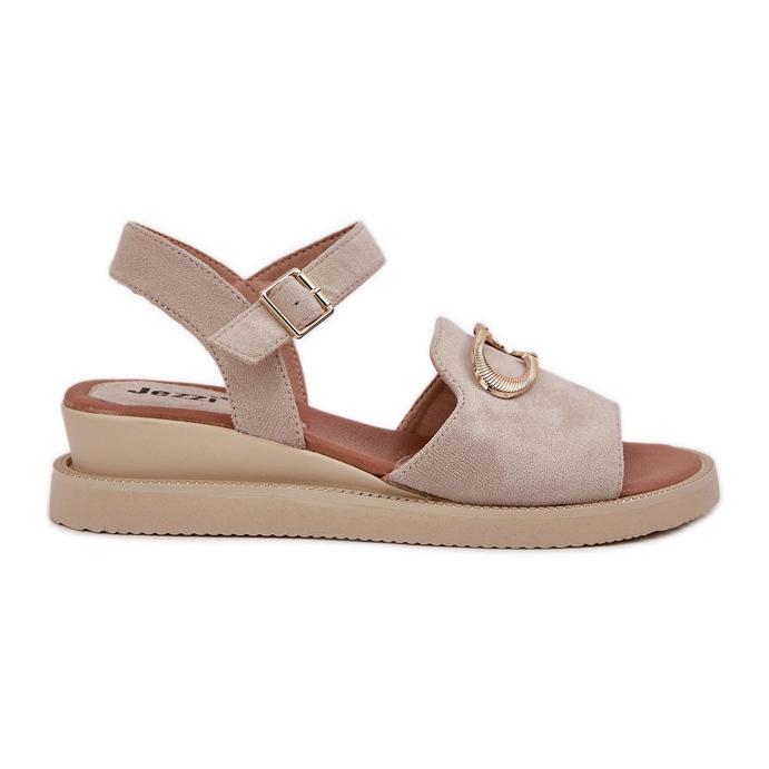 Jezzi Sandales de coin pour femmes avec un ornement beige