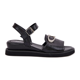 Jezzi Sandales de coin pour femmes peintes avec une décoration noire le noir Jezzi Sandales de coin pour femmes peintes avec une décoration noire le noir