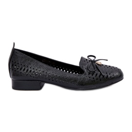 Jezzi Ballerines ouvertes avec un arc en cuir noir écologique le noir