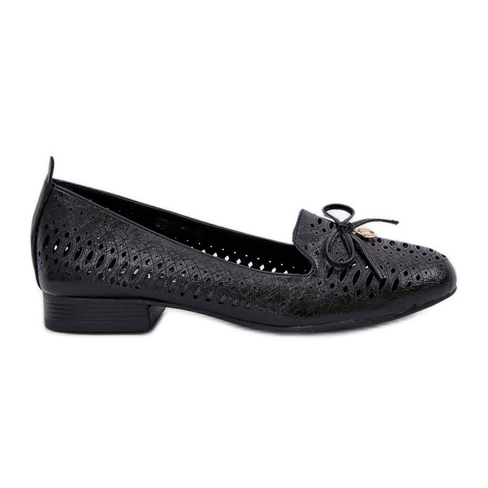 Jezzi Ballerines ouvertes avec un arc en cuir noir écologique le noir